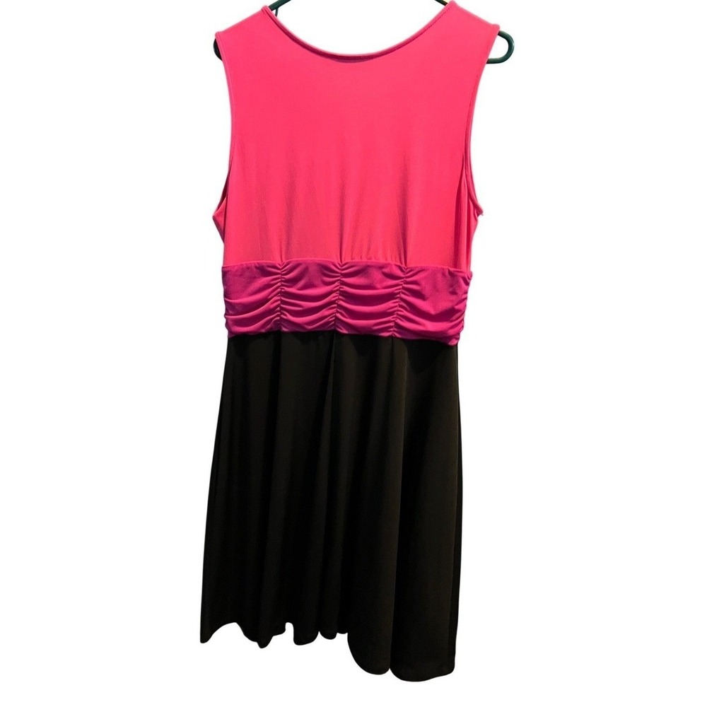 Fashion Bug Womens Pink Black Colorblock Ruched Waist V-Neck Dress Size L NWT - Picture 2 of 4